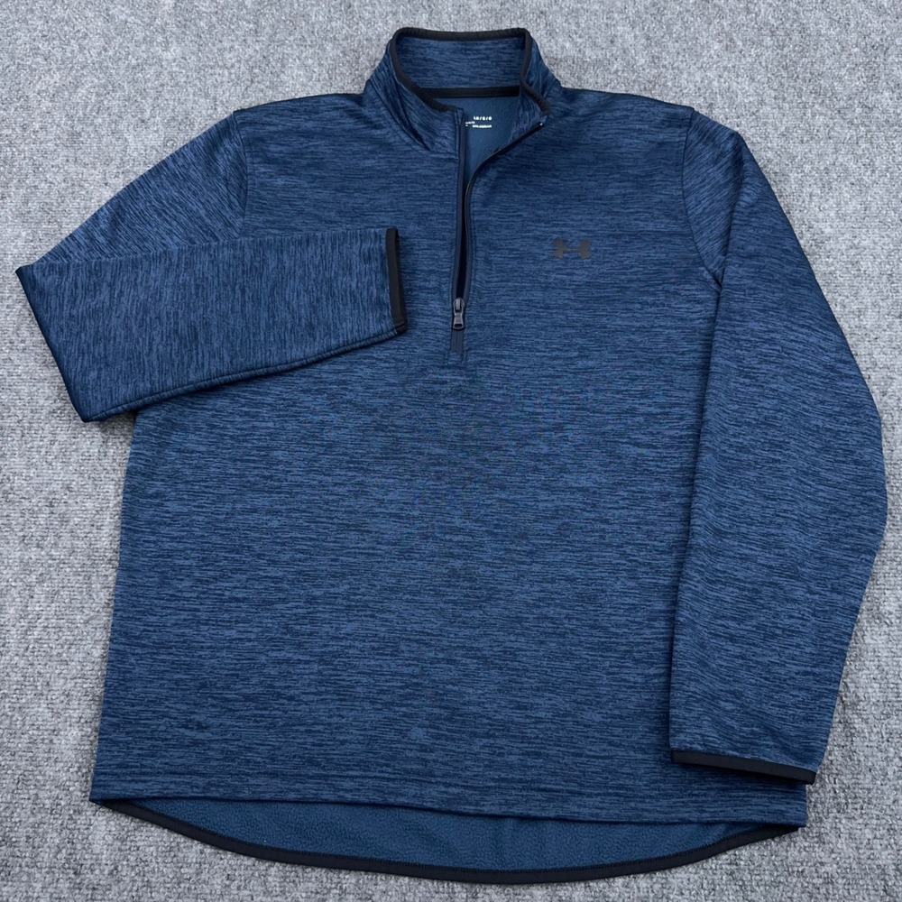 Under Armour 1/4 Zip Pullover Men's Large Blue Heathered ColdGear Fleece Golf‎
